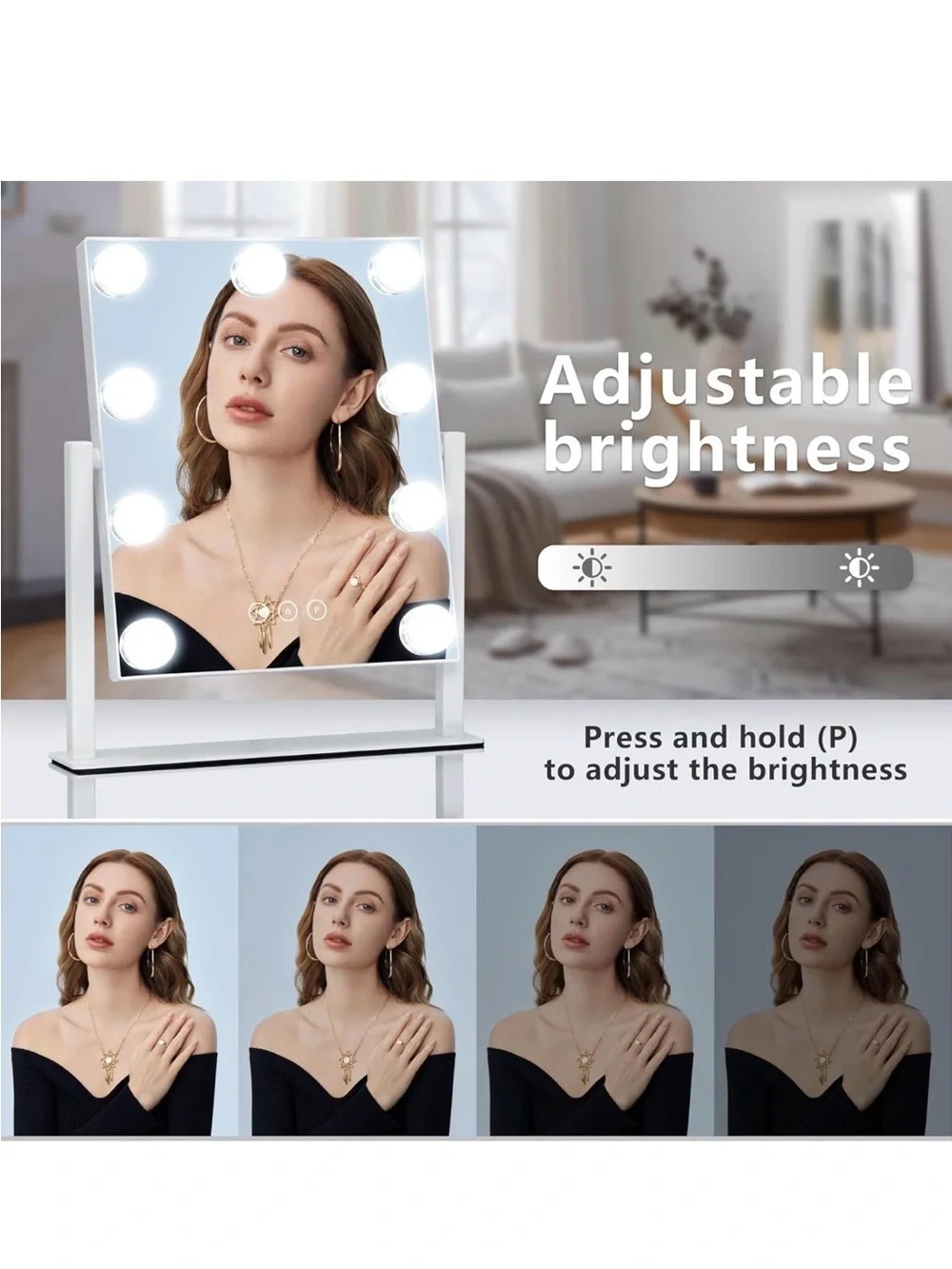 Lighted Vanity Mirror with 9 Dimmable Bulbs & 10X Magnification - New in Box